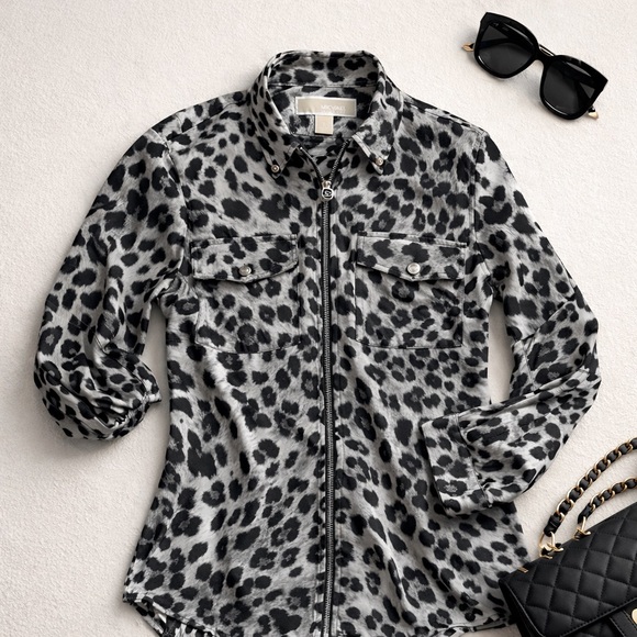 Michael Kors Tops - Michael Kors Black and Gray Leopard Print Top